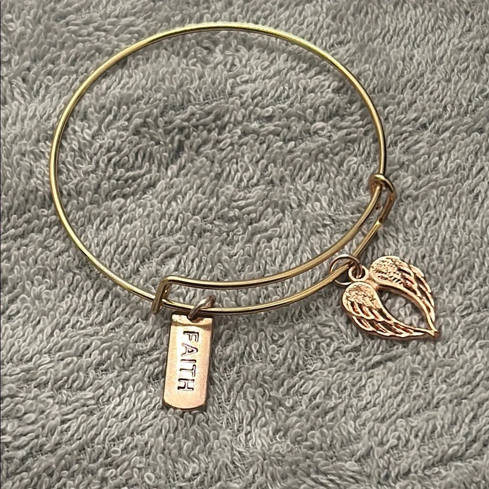 Gold Faith Bangle Bracelet with Angel Wing Charm - Picture 4 of 5